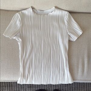 White Ribbed Fitted Short Sleeve Tee